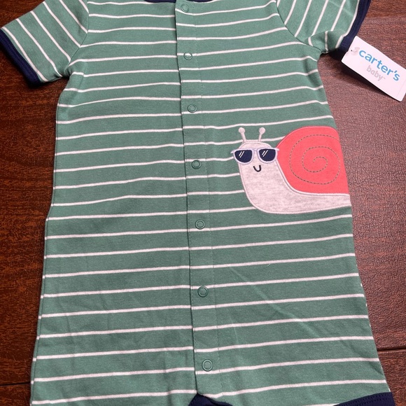 NWT TWINS 6M o 18M snail romper carters shortalls - Picture 3 of 6